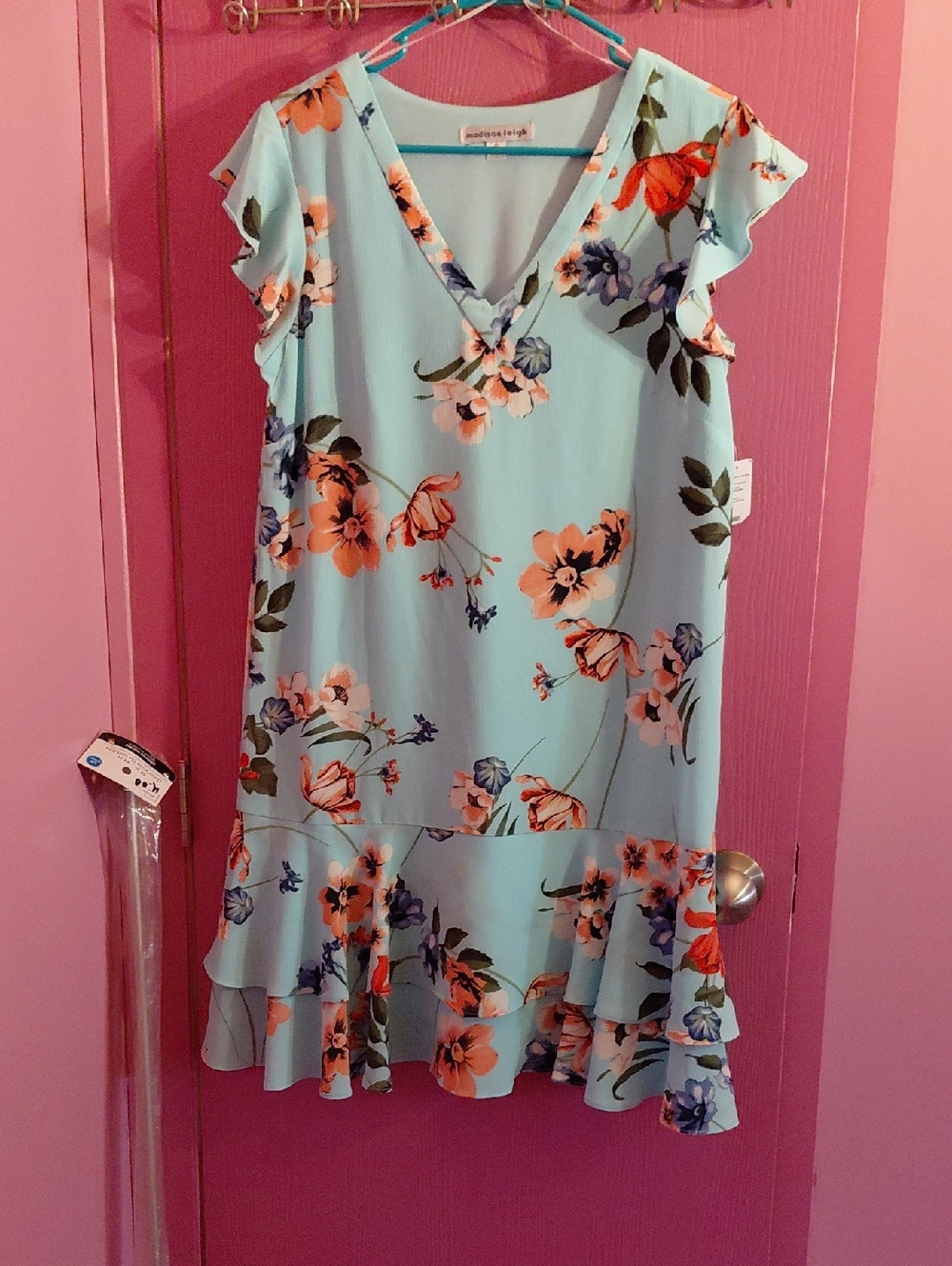 madison leigh aqua/pink dress  NWT
